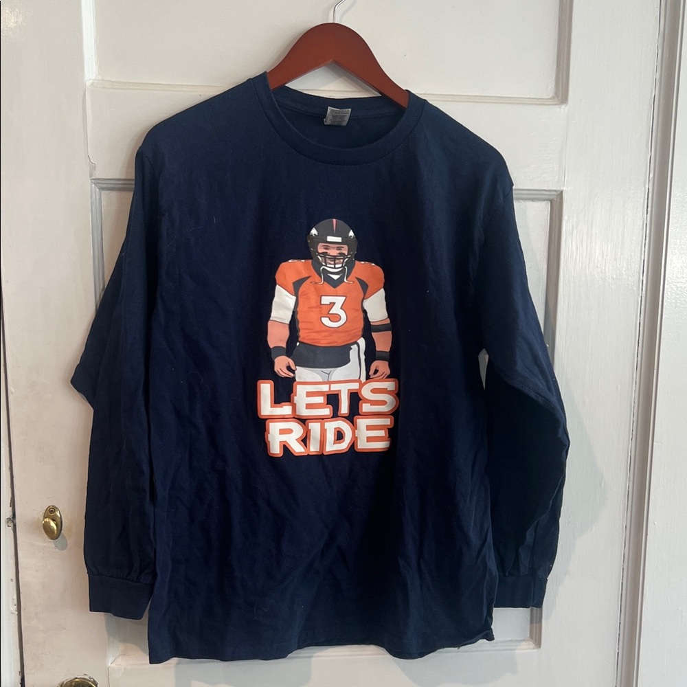 Gildan Navy Long Sleeve Tee with Football Graphic